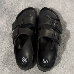 SO Black Buckle Slide Sandals
